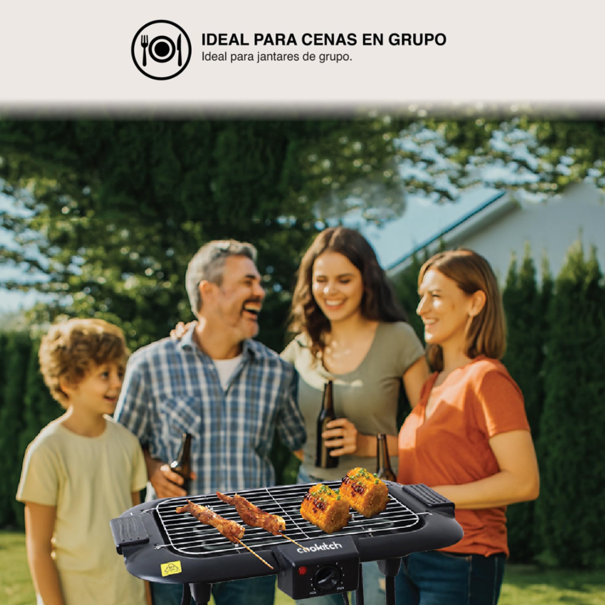 Barbacoa Eléctrica 2000W, 2 en 1 - Parrila Eléctrica de Pie y de Mesa, Portátil, Sin Humo, Calienta rápido con regulador de temperatura, Incluye Cortavientos