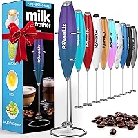 Vista 1 de PowerLix Potente espumador de leche de mano con soporte, funciona con pilas, varita espumadora para café, latte, capuchino, chocolate caliente, mini