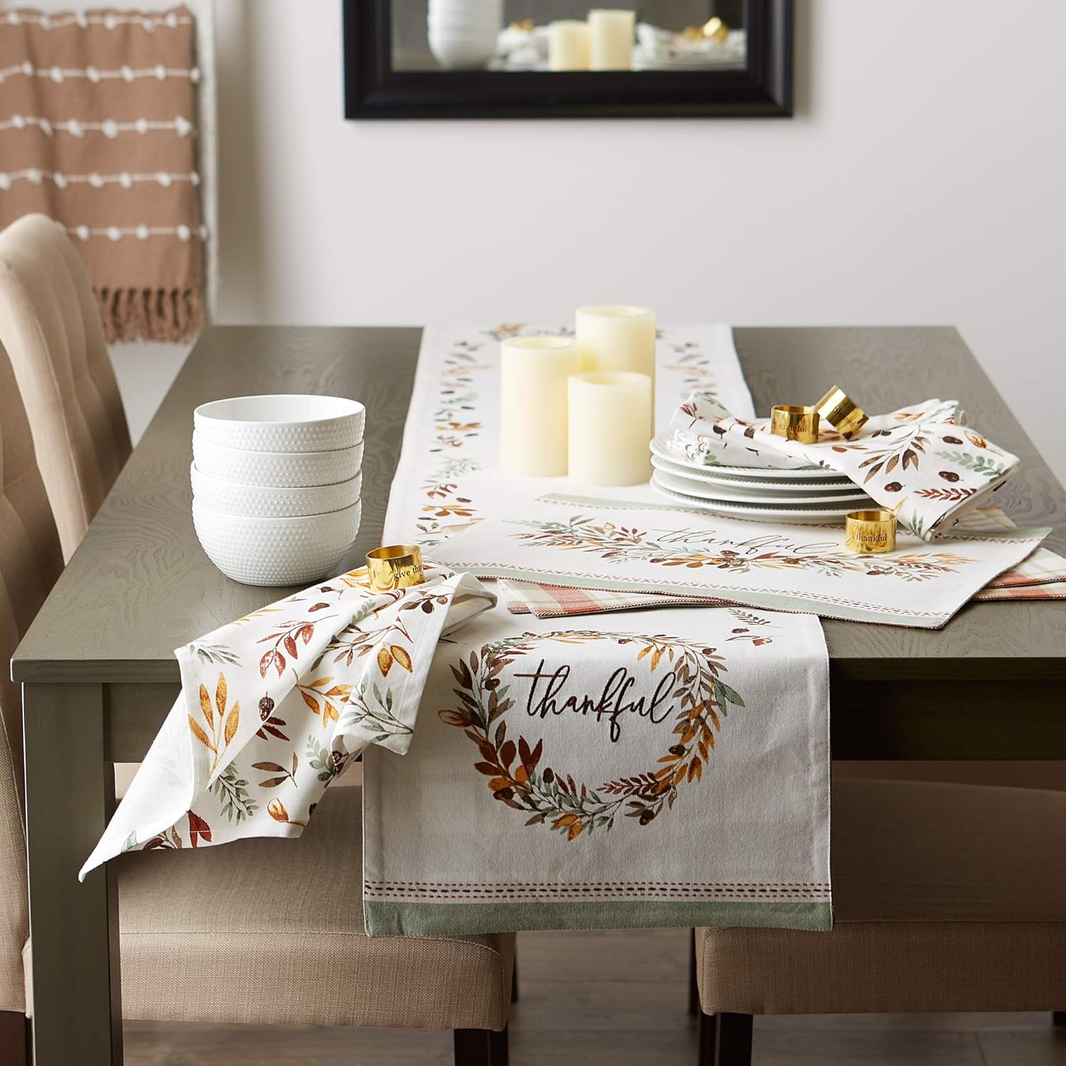 DII Thanksgiving Autumn Collection, Reversible Table Runner 14x108, Thankful : Everything Else