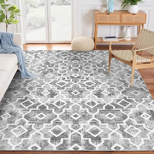 Wonnitar Alfombra marroquí de 8 x 10 pies, alfombra grande para sala de estar, antideslizante y ultrafina, gris para dormitorio, tapete de comedor