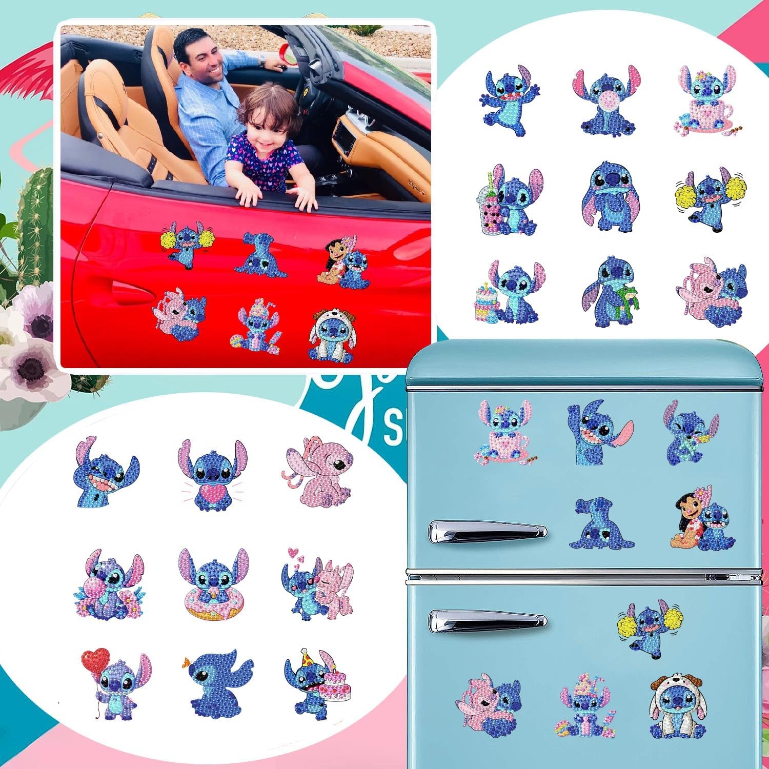 nekpiahu 30 Pcs Diamond Painting Magnets Watercolor Diamond Art Magnet Kits for Adults 5D Rhinestone Refrigerator Magnetic Sticker for DIY Crafts Fridge Gifts