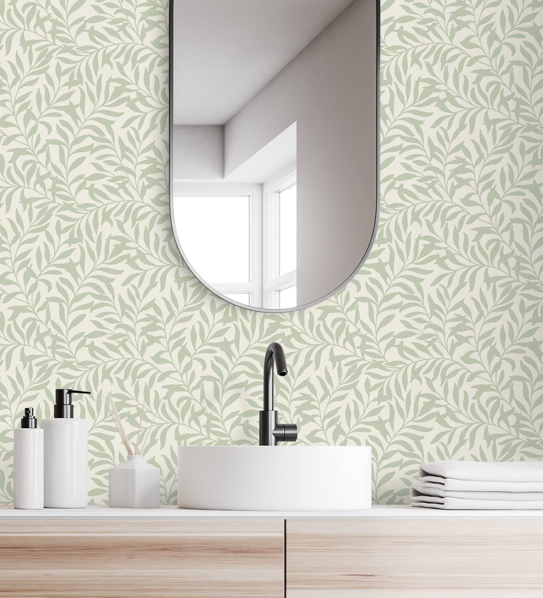GAULAN 681206 - Papel pintado vinílico ecológico de hojas efecto nacarado color verde para pared salón cocina baño dormitorio comedor - Rollo de 10 m x 0,53 m