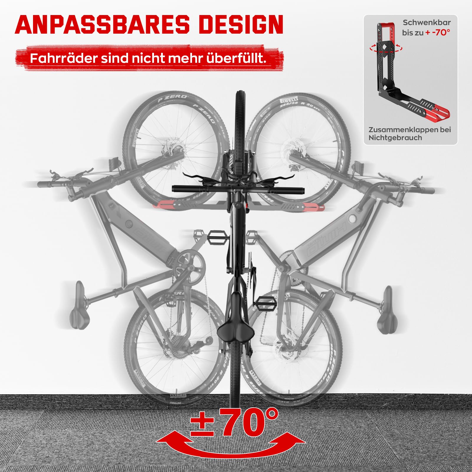 IMAYCC Profi Schwenkbare Fahrrad Wandhalterung, Fahrradhalterung Wand ohne schweres Heben, platzsparender Fahrradständer für die Garage, einfaches Einhängen und Aushängen,kann bis zu 40 kg halten rosa