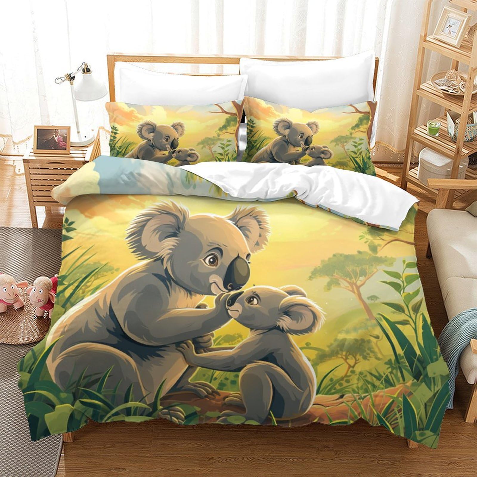 Housse de couette koala 3D Super King 260x220cm en microfibre respirante avec taie d'oreiller