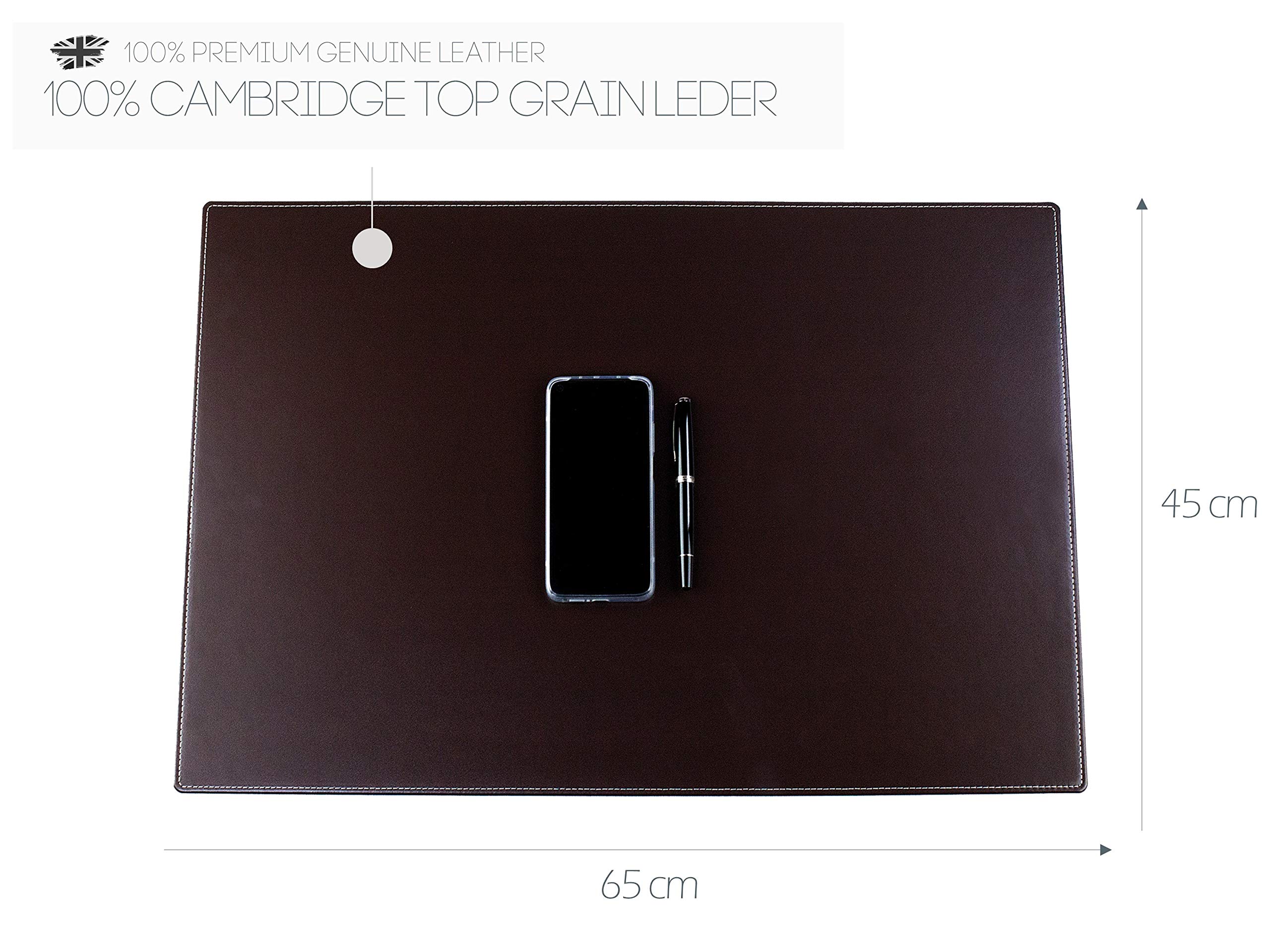 DELMON VARONE - Personalisierbare Schreibtischunterlage XL Cambridge Top Grain Leder braun, Rutschfeste Echtleder Schreibunterlage abwaschbar, Schreibtisch Unterlage geeignet als Mousepad, 65 x 45 cm
