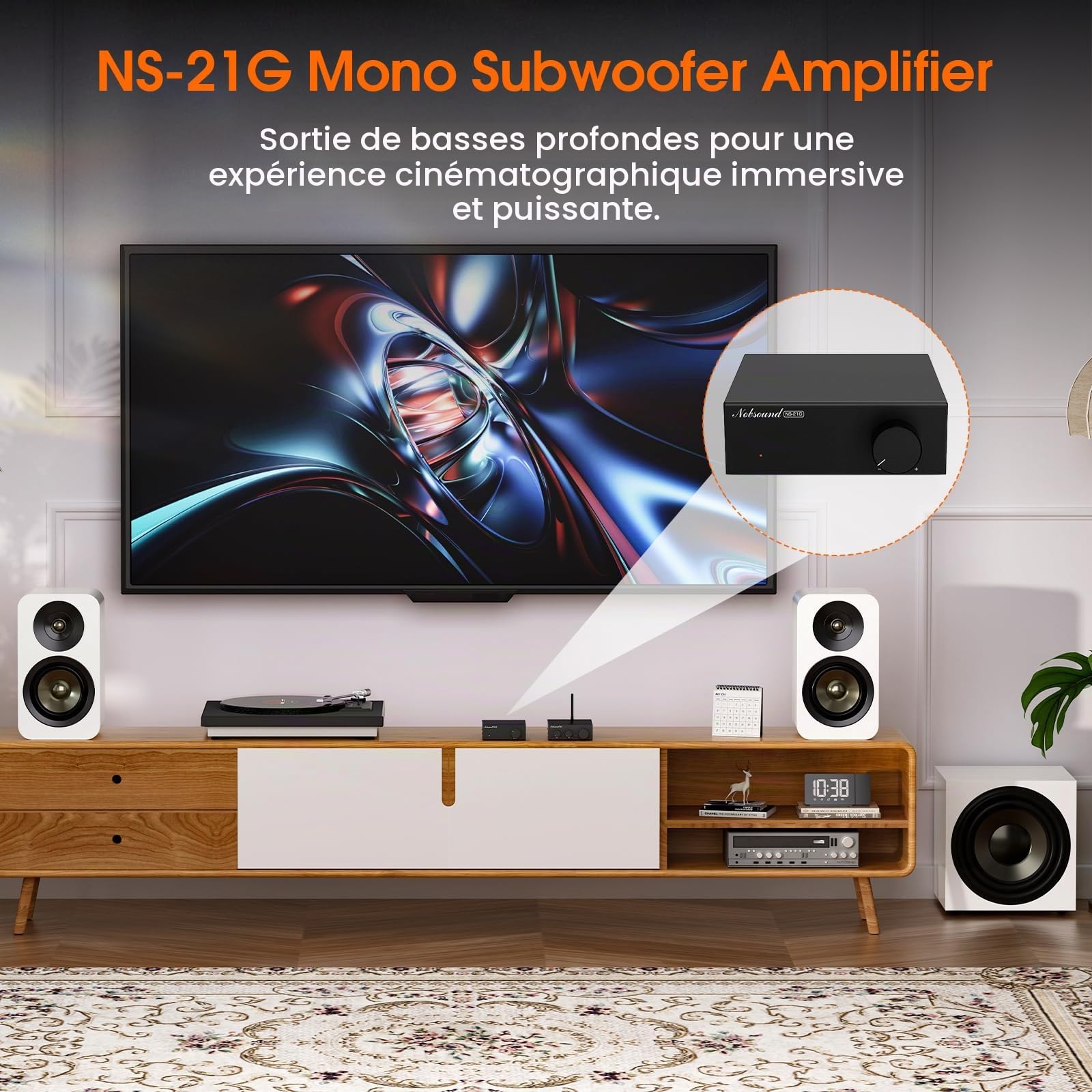 Mini Amplificateur Mono pour Caisson de Basses Nobsound : Amplificateur HiFi 100 W avec TPA3116 et Filtre Passe-Bas pour Home cinéma, Caisson de Basses, Jeux, Caisson de Basses et Enceintes (NS-21G)