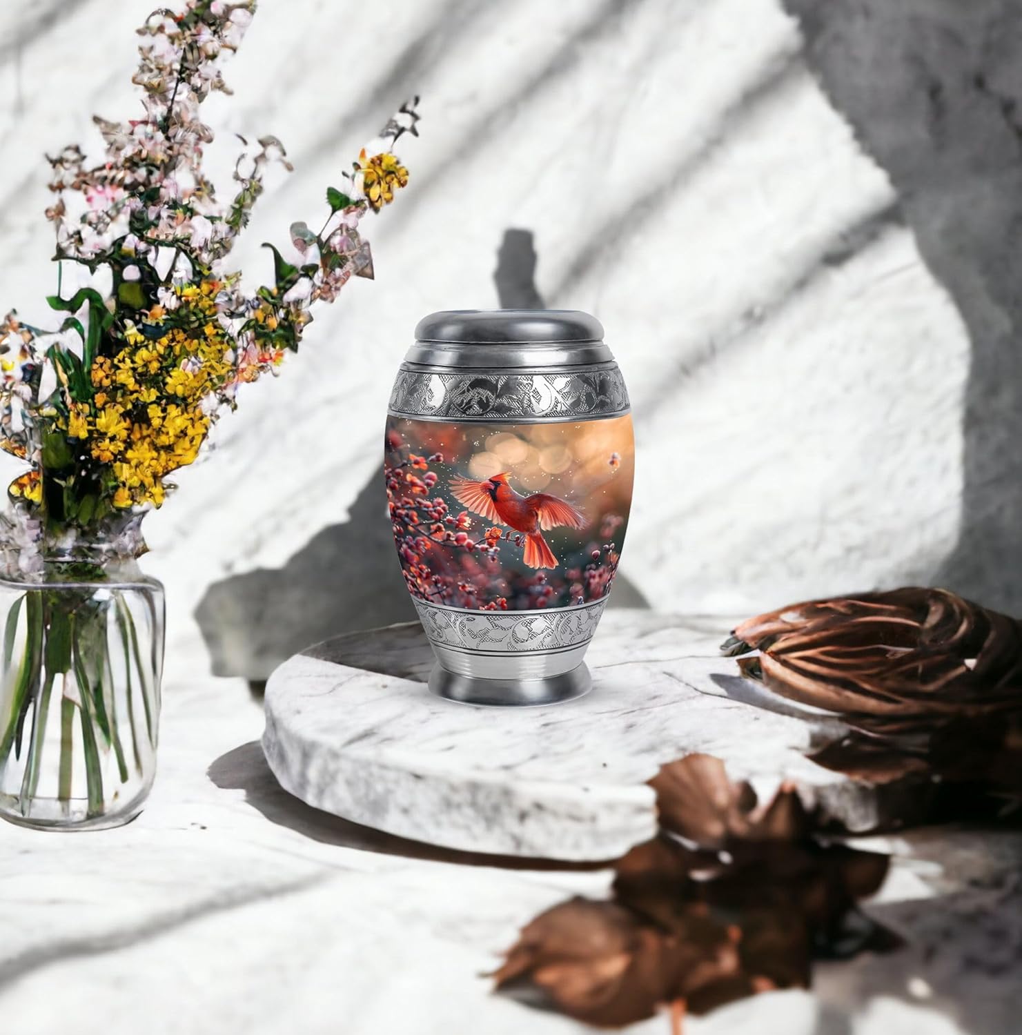 Cardinal Bird Urn, 3 Inch Gray Cremation Urn for Human Ashes, Adult and Pet Keepsake, Small