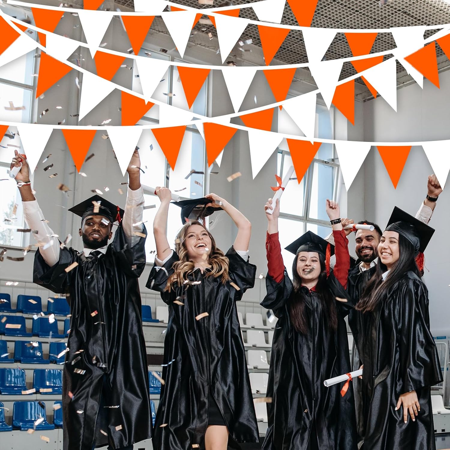 100Ft Orange and White Pennant Banner Flags String Fabric Triangle Bunting Flag,Party Decorations for Wedding,Kids Birthday,Home Outdoor Garden Hanging Festivals Decoration,60 Pcs - Image 5