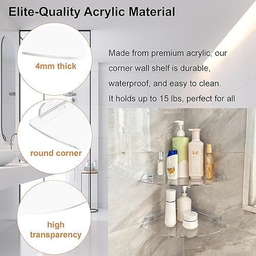 Miniatura 5 de Estantes esquineros de acrílico, estante adhesivo, organizador de ducha para decoración del hogar, estante de ducha transparente, estantes de baño