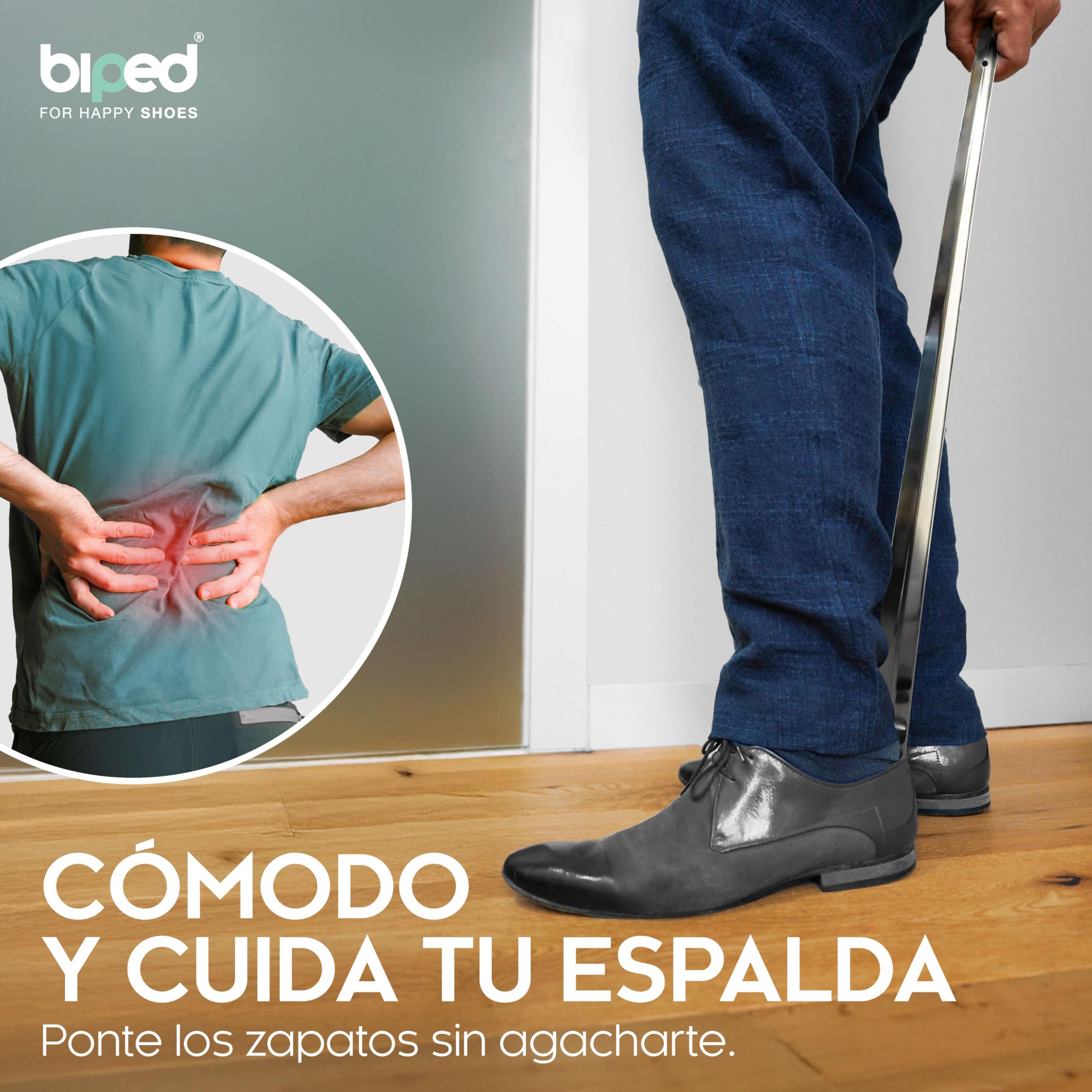 Calzador de metal largo 70 cm acero inoxidable con gancho extra resistente