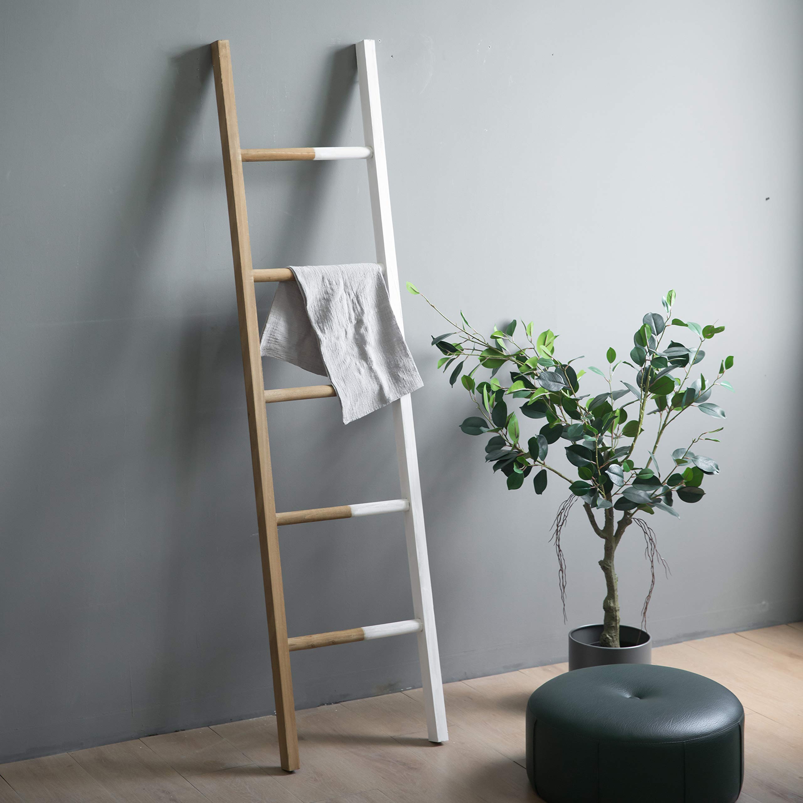 FUIN 5 Ft (65") Wood Decorative Wall Leaning Blanket Ladders Storage