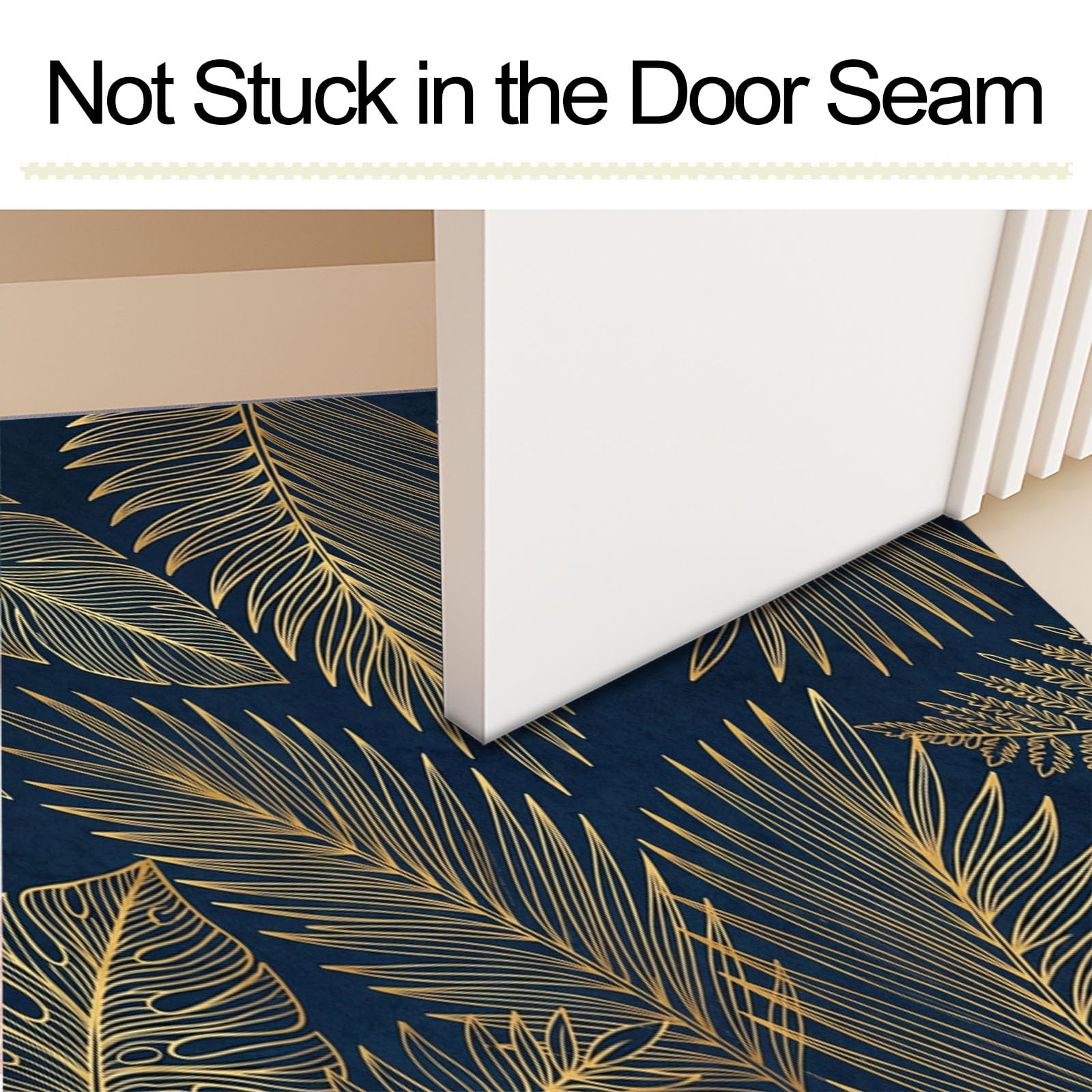 Zerbino Ingresso Interno Texture Fogliare Di Lusso, Zerbino Di Benvenuto Lavabile Morbida Retro Tropical Plants, Antiscivolo Tappeto Da Decorazioni Nero Per Casa Porta D'Ingresso, 90X150Cm