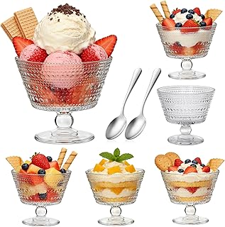 Accguan 9oz Glass Dessert Bowls Set of 6 – Footed Pedestal Ice Cream Cup...