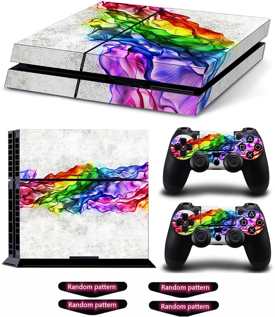 Decal Skin for Ps4, Whole Body Vinyl Sticker Cover for PlayStation 4 Console and Controller (Include 4pcs Light Bar Stickers) (PS4, Colorful Smoke)