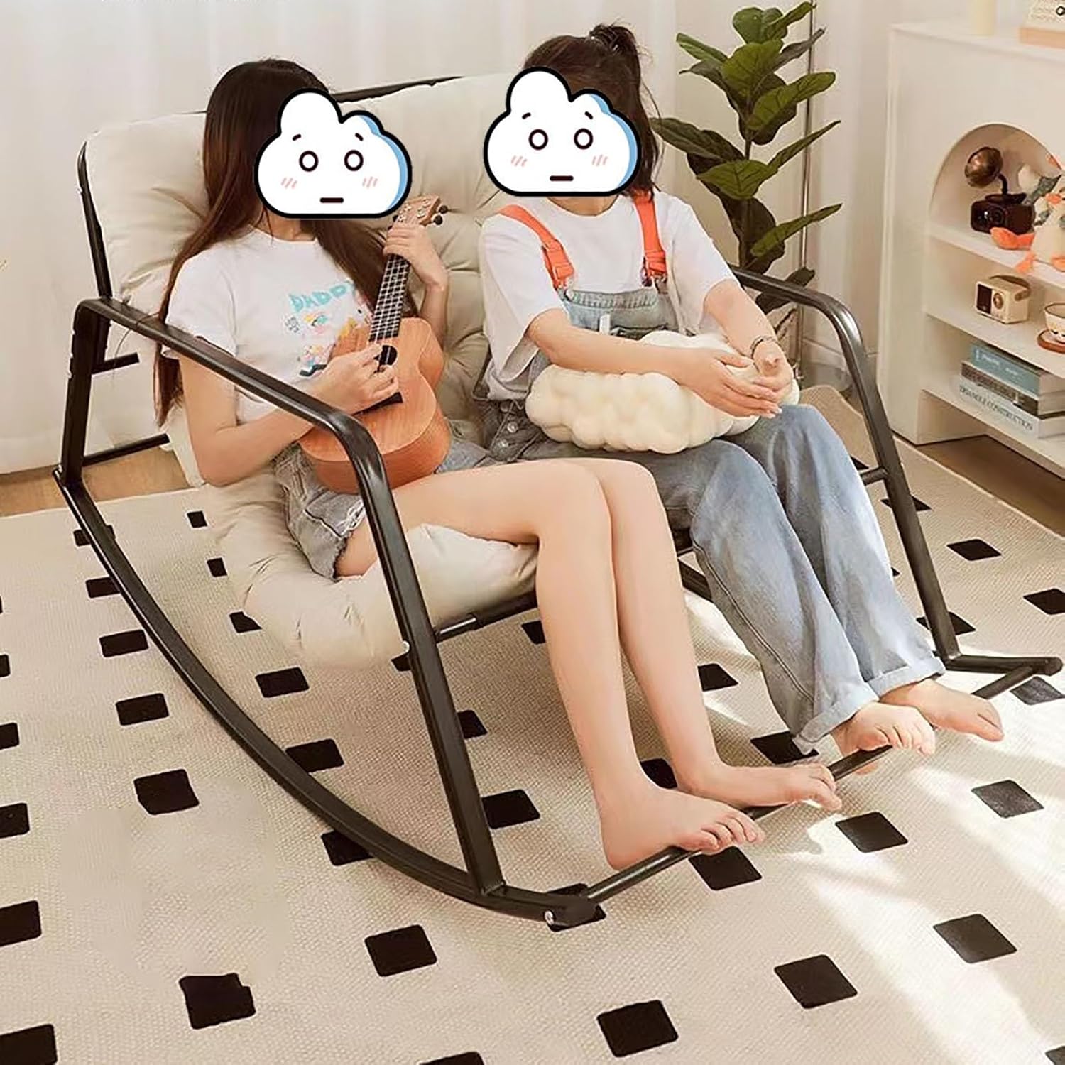 Rocking Chair Indoor Adjustable Rocking Chair Lounge Chair for Bedroom can Lie or Sleep Lazy Chair Rocking Chair with Armrests Comfy Reading Sofa with Storage Bag Dorm Garden Patio Porch ( Size : Roya