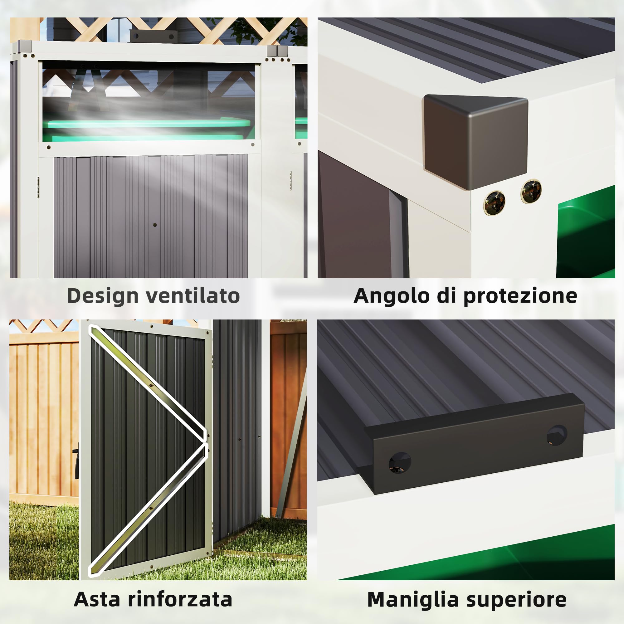 Outsunny Casetta per Spazzatura Esterna a 2 Sezioni in Acciaio Zincato con Coperchio Sollevabile a 180° Capanno da Giardino per Giardino e Patio 146x81x122 cm Grigio Scuro