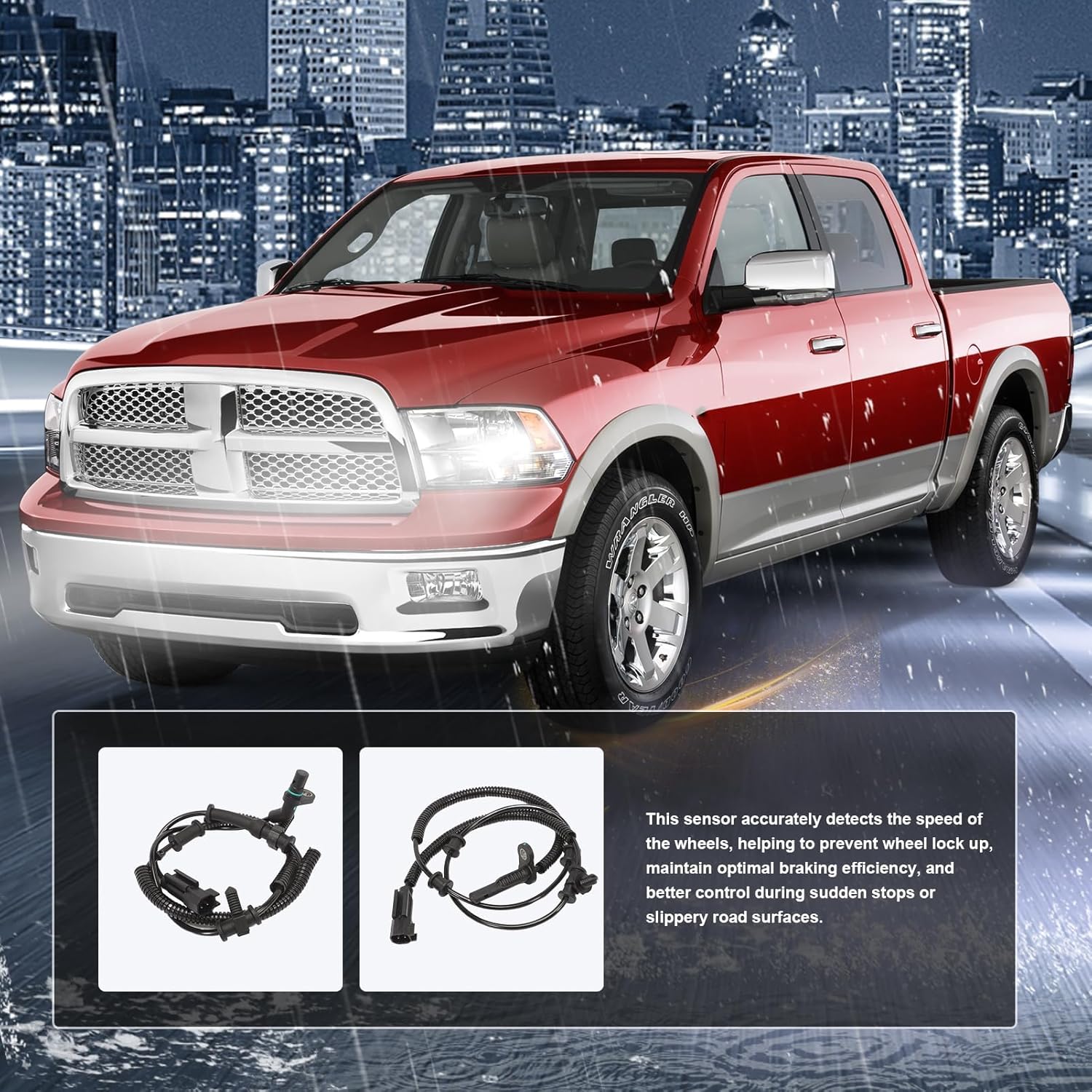 4Pcs Front & Rear ABS Wheel Speed Sensor Compatible for 2013-2018 Ram 1500, 2019 Ram 1500 Classic V6 3.0L 3.6L 3.7L, V8 4.7L 5.7L Engine Replace 68053861AB, 68053861AC, 68053861AD, 68231044AB