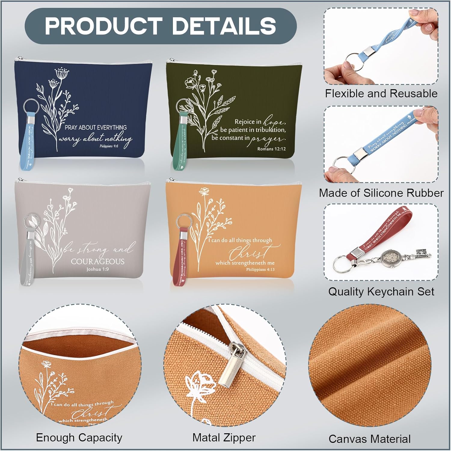 Baderke 12 Pcs Valentine Christian Gifts Set 13.5 oz Coffee Mug Cup Bible Verse Makeup Bag with Keychain Religious Church Clergy Appreciation Gifts for Pastor Nurse Women Wife Employee Sunday(Neutral) - Image 4