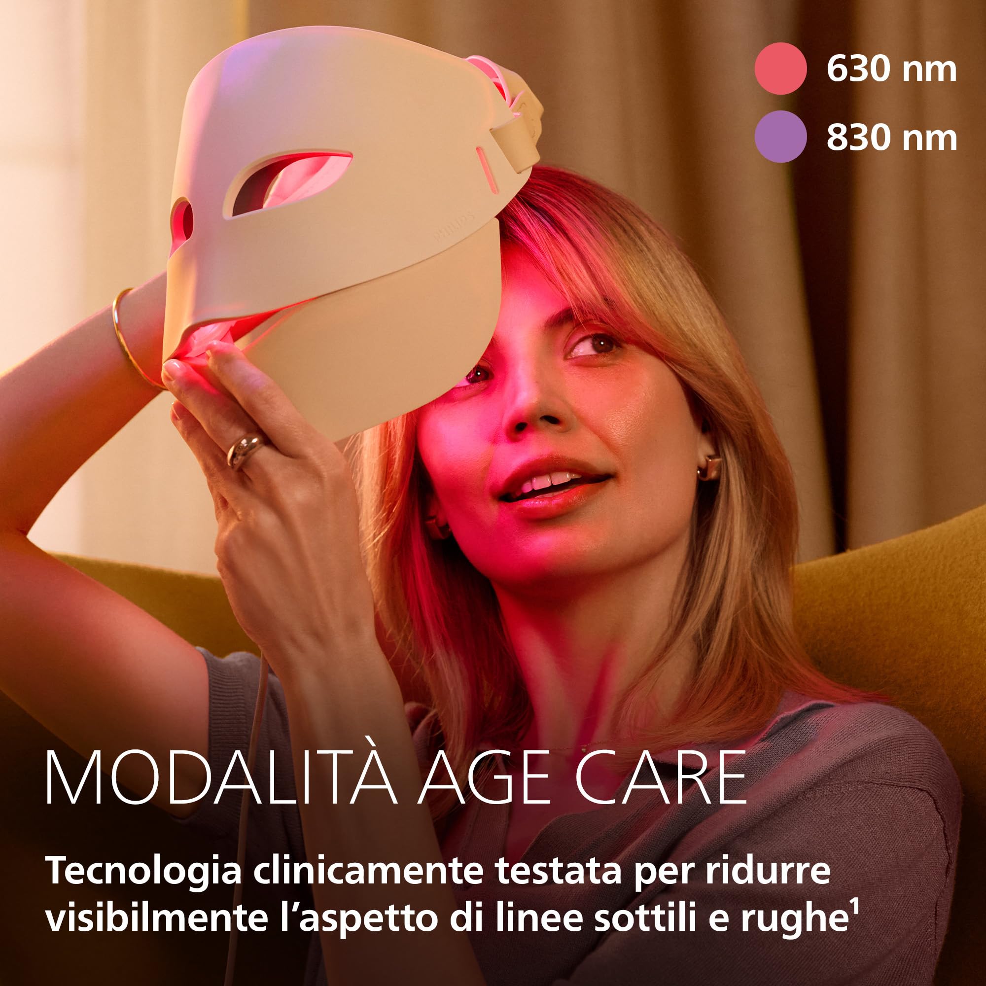 Philips ReAura Maschera facciale a LED - 3 in 1 per viso, contorno occhi e collo, 3 modalità, a luce rossa, blu e vicino infrarosso¹ clinicamente testata, flessibile, routine da 10 minuti, LTM7100/00