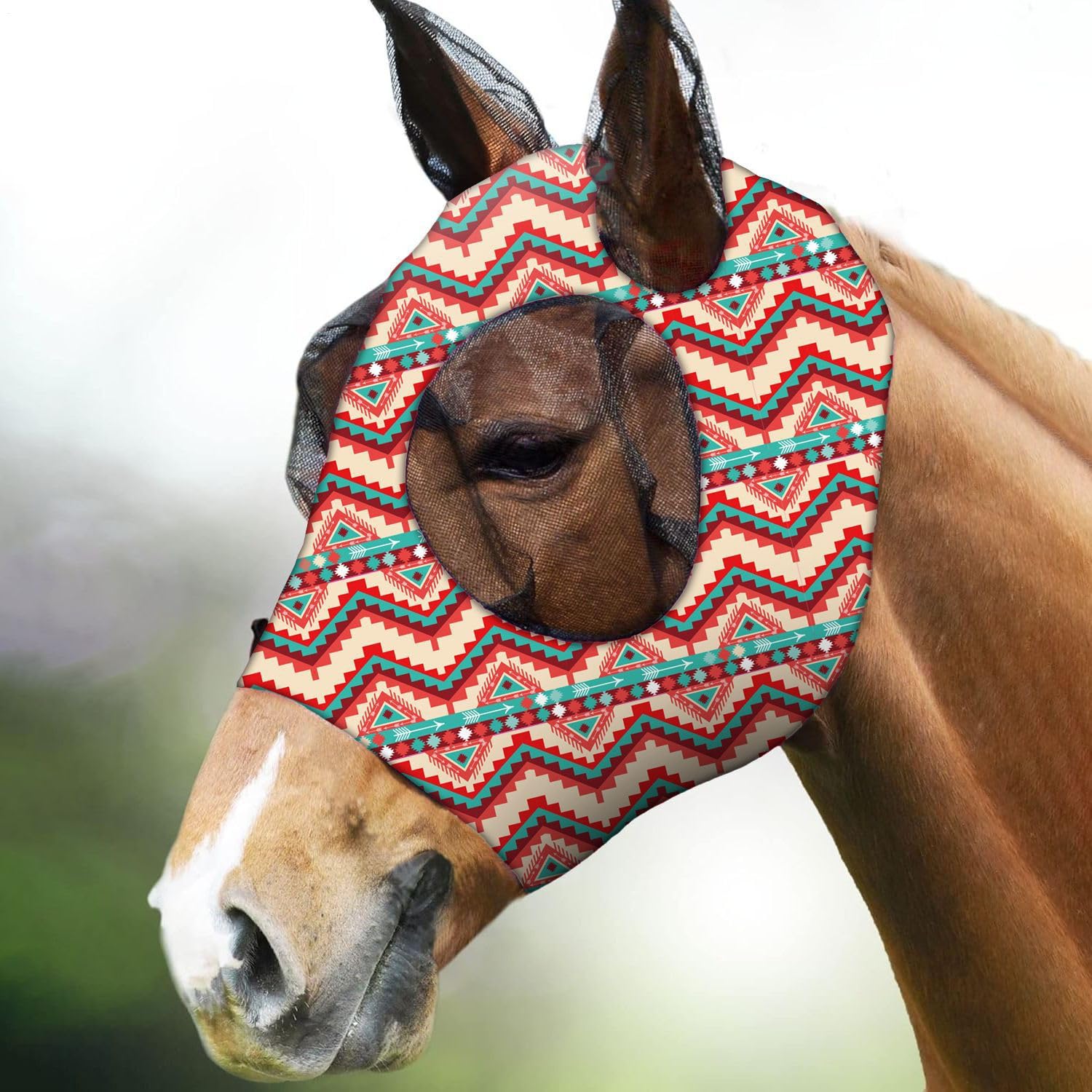 Máscara antimoscas para Caballo, máscara Protectora para Moscas, con protección para los oídos, Cubierta de Nariz COB, protección UV Transpirable para el Uso de competición de equitación