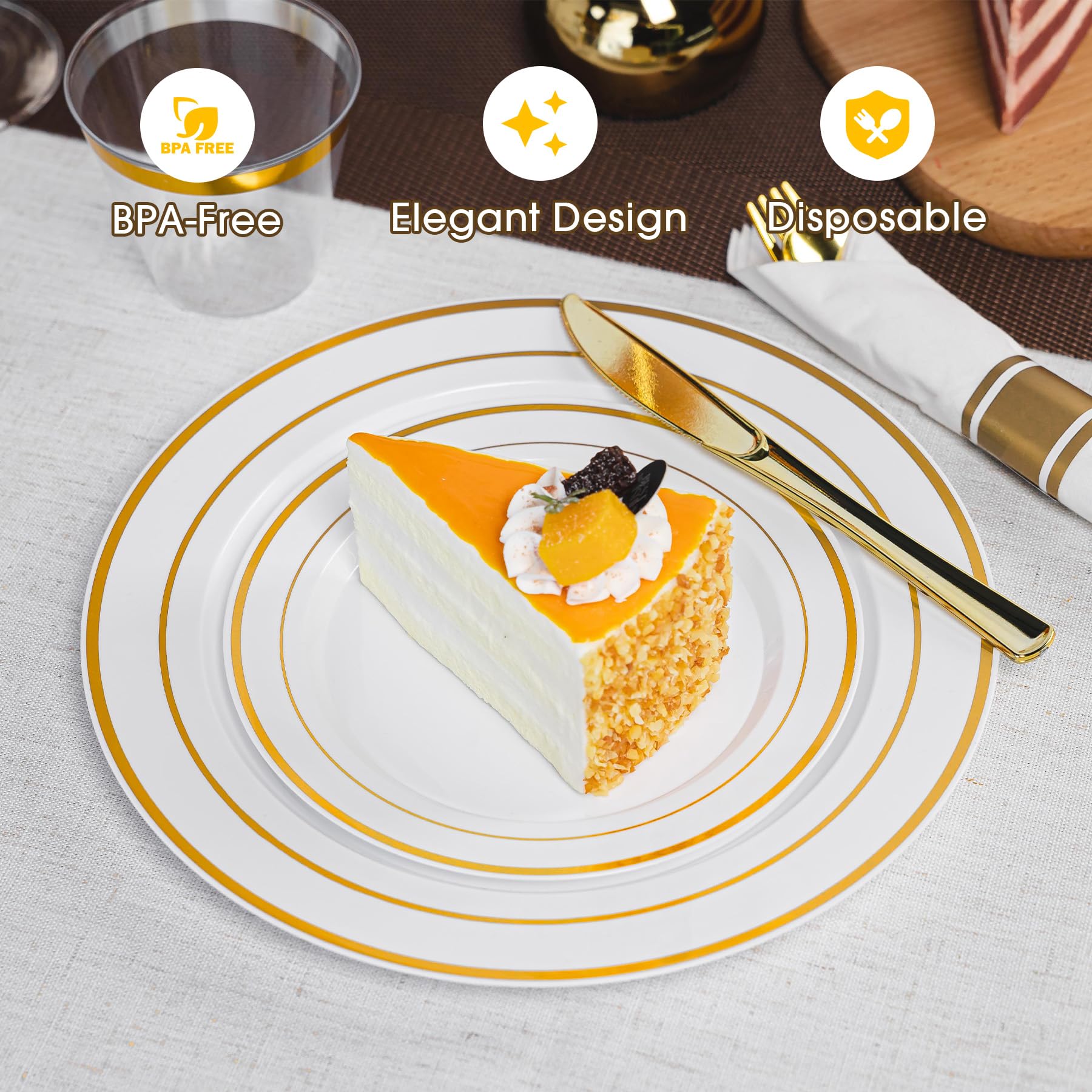 Gold Disposable Plates Set - 350 Piece -4
