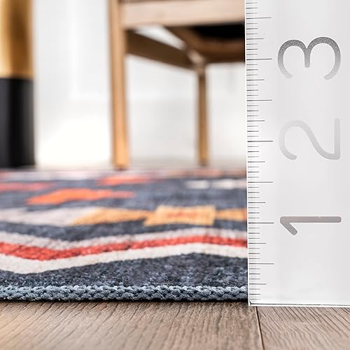 Miniatura 7 de nuLOOM Jayde - Alfombra ultrafina lavable a máquina, diseño de diamante del suroeste, 5 x 8 pies, color azul marino