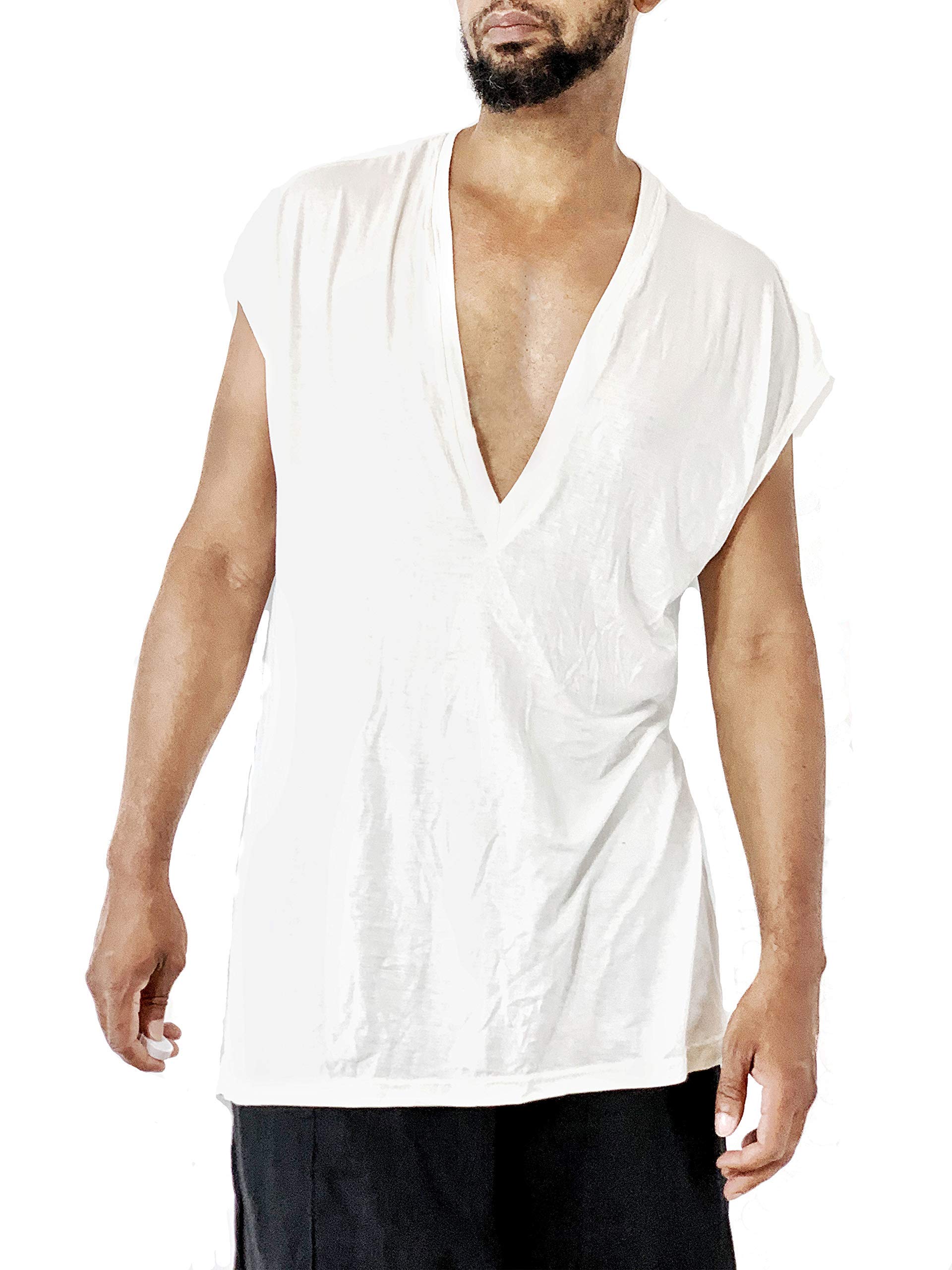 Culture And Fate Deep V Neck Tee Shirt | Drop Shoulder T Shirt | Off White Drape Jersey