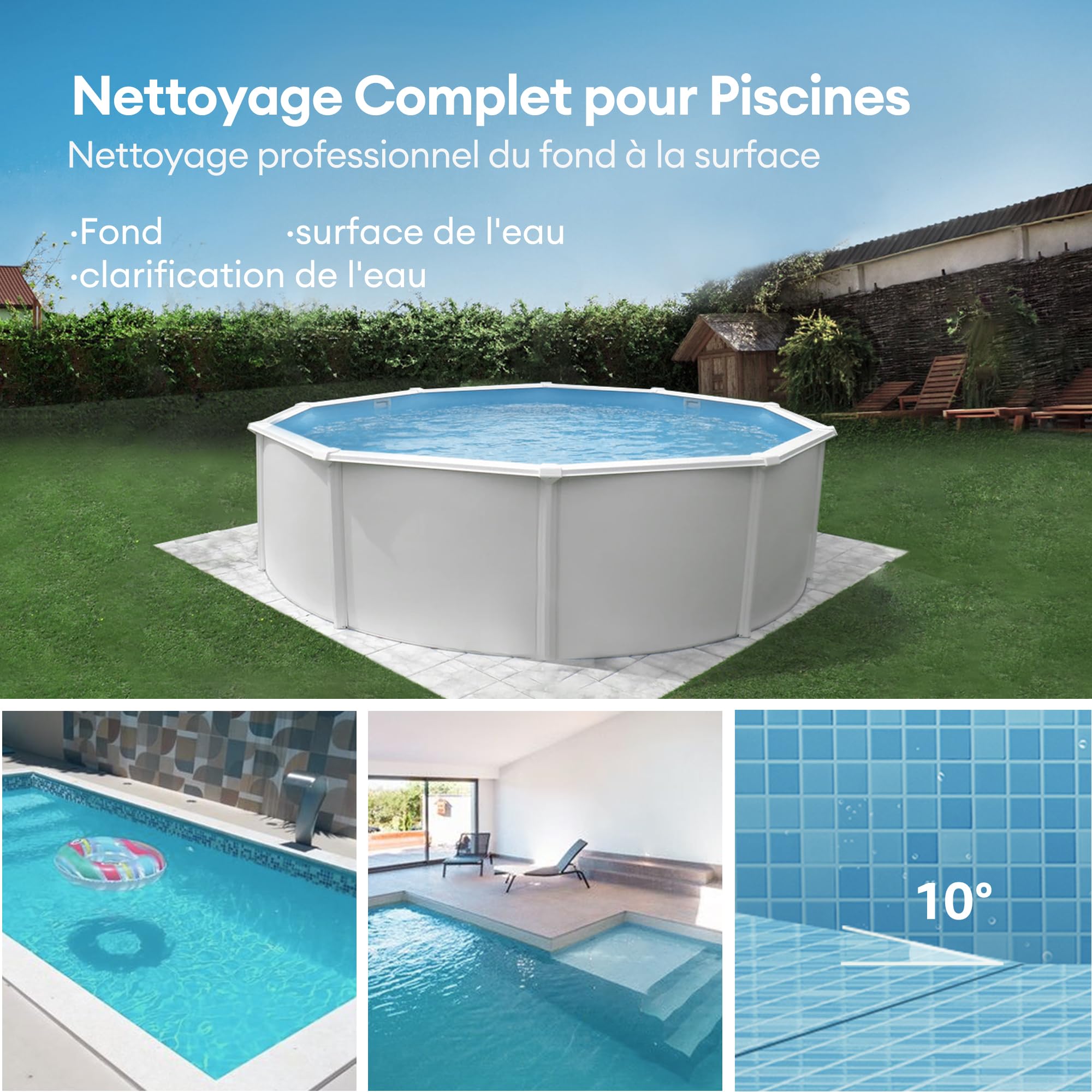Ultenic Robot Piscine sans Fil, Conception de Récupération sans Crochet, Aspirateur Piscine Automatique Auto Stationnement, Moteurs Doubles, Convient à Une Large Gamme de Piscines