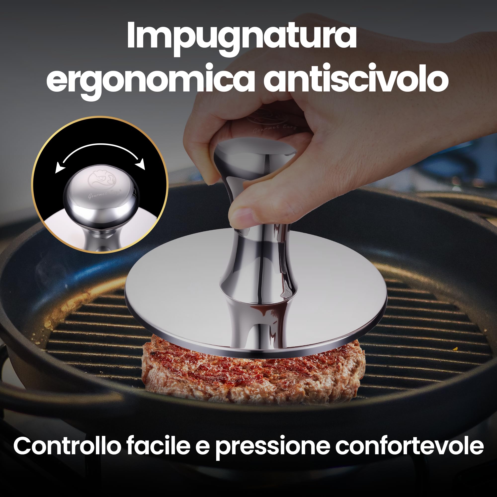 Pressa per hamburger in acciaio inox 2 in 1 | con carta antiaderente inclusa | Perfetta per burger e hamburger | Robusta | lavabile in lavastoviglie | Finitura lucida