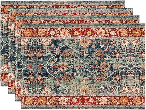 Artoid Mode Juego de 4 manteles individuales de estilo bohemio rojo de 12 x 18 pulgadas, manteles individuales mágicos de otoño para decoración de