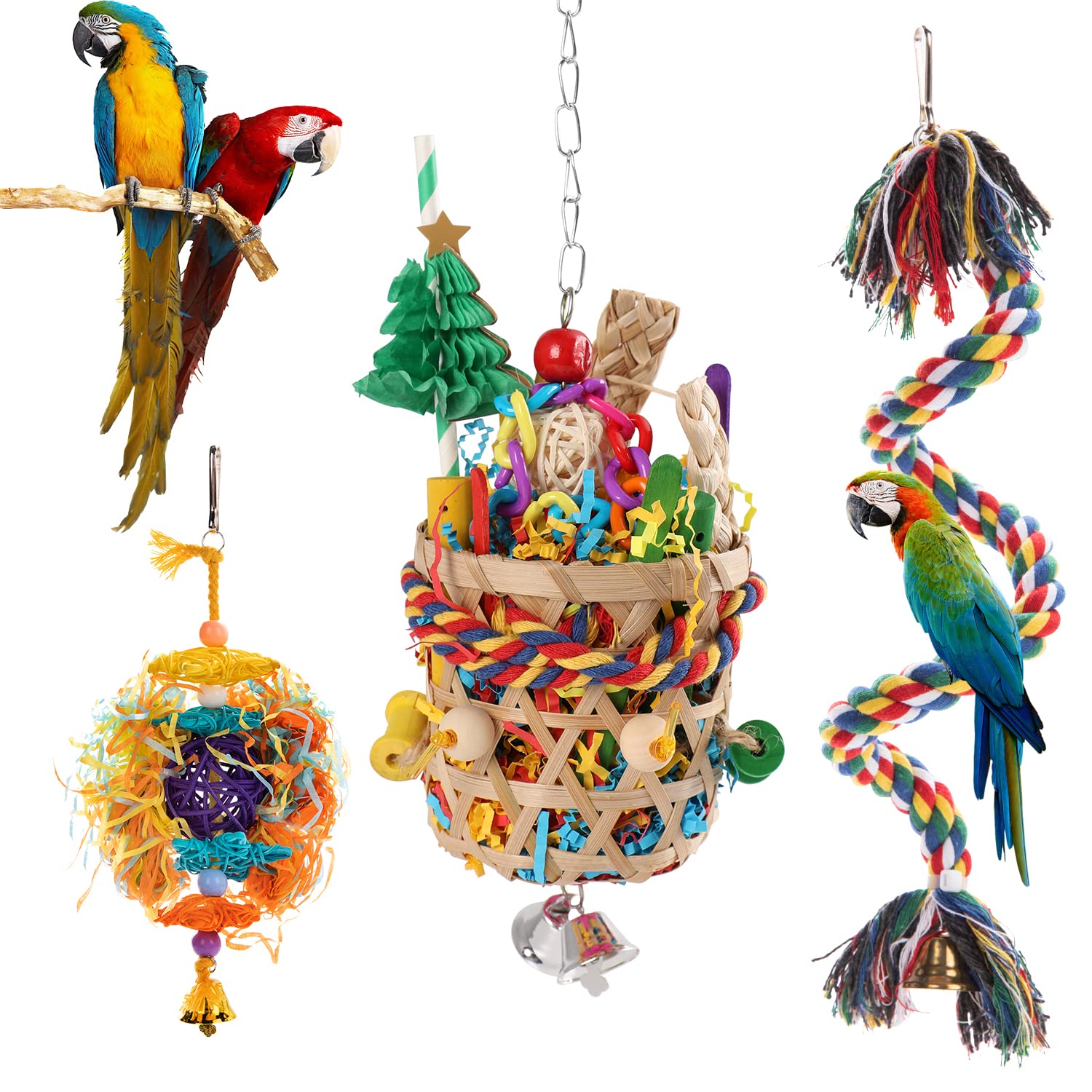 Juguetes De Papel Para Periquitos Y Aves Pequeñas - Con Columpio, Hamaca Y Cuerdas De Colores, Ideal Para Enriquecimiento Y Reducir El Estrés