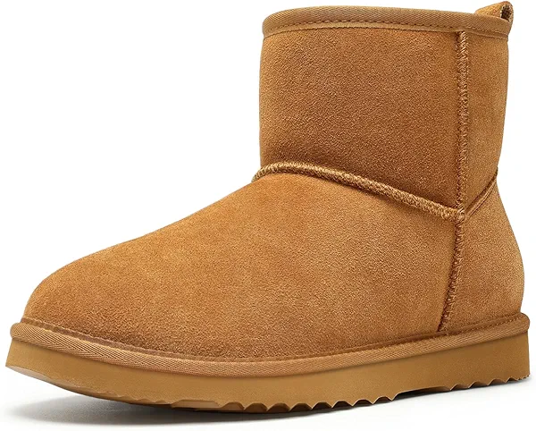 Litfun Genuine Suede Mini Boots for Women Winter Warm Fuzzy Boots Comfort Snow Boots with Fur Lined
