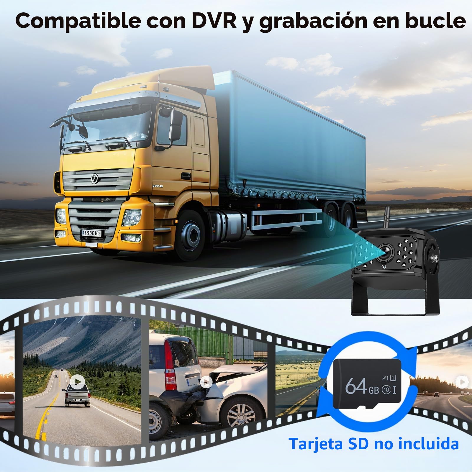 VECHTEL Cámaras Marcha Atrás Inalámbricas 1080P con Monitor IPS de 7 Pulgadas y Función de División de Pantalla, soporta DVR+2 Cámaras, IP68 Impermeable, para Autobús/Camión/Remolque/RV/SUV