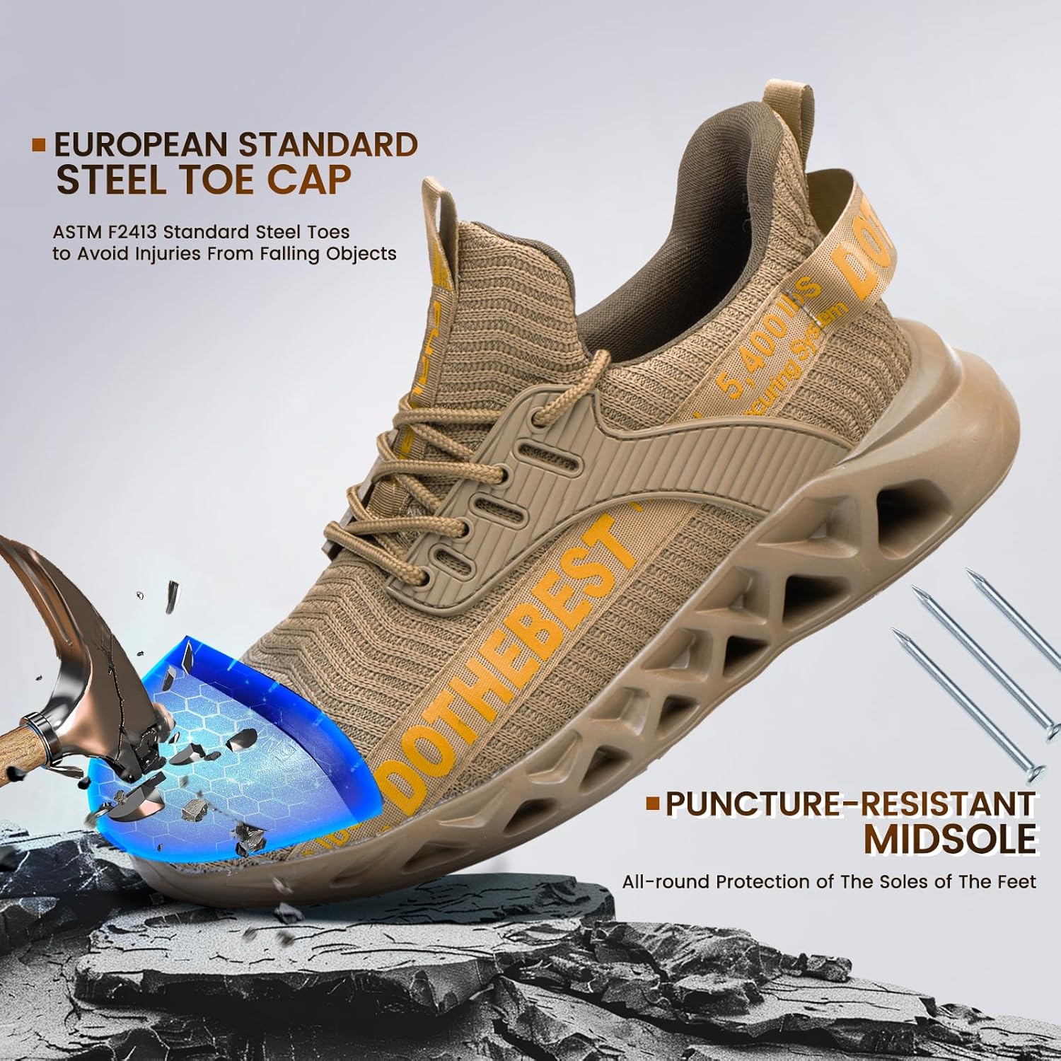 Furuian Steel Toe Sneakers for Men Women Lightweight Safety Shoes Comfortable Puncture Proof Slip On Indestructible Work Shoes - Image 3