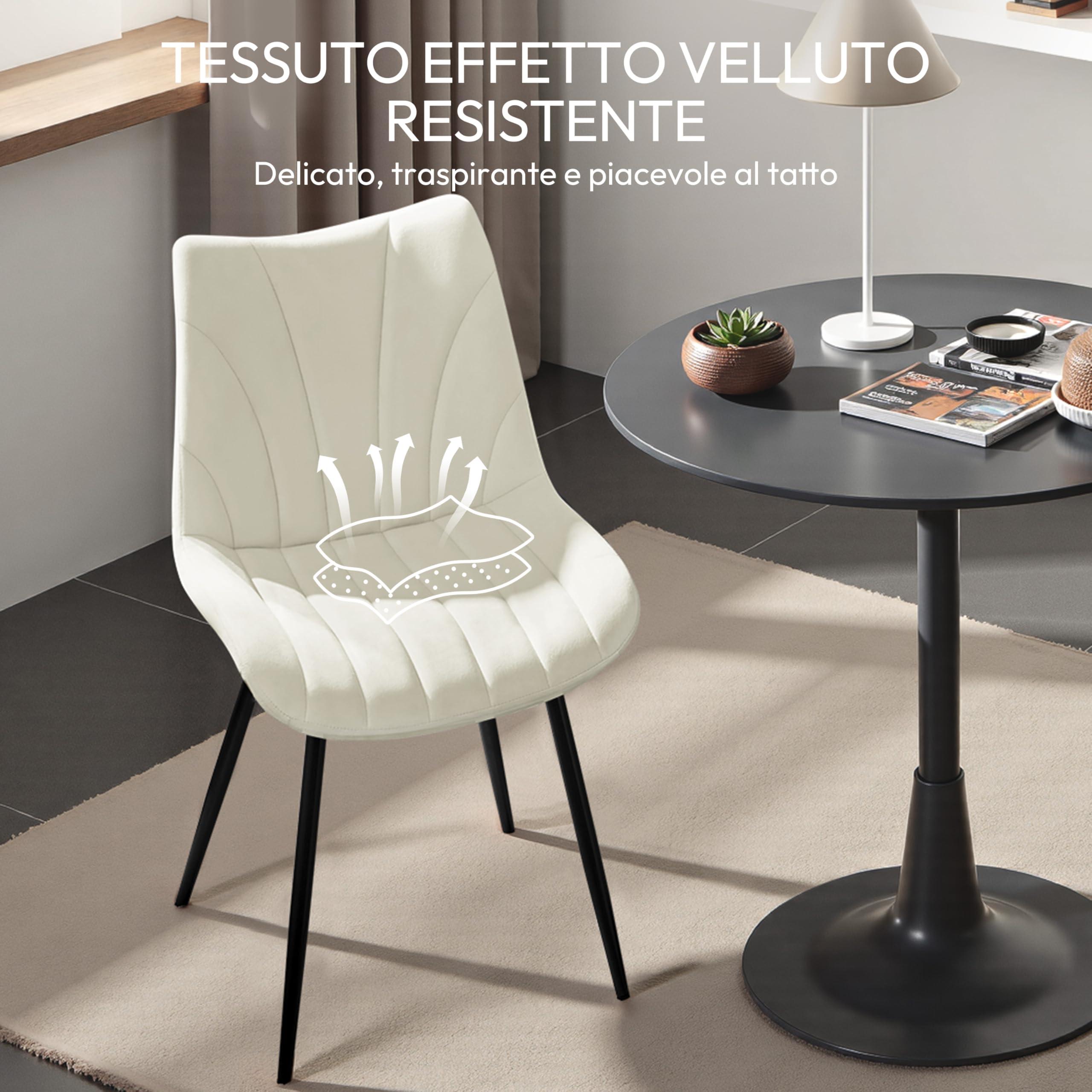 Yaheetech Set di 4 Sedie da Pranzo Moderne in Velluto Sedie Imbottite con Schienale e Gambe in Metallo Senza Braccioli per Cucina Sala da Pranzo e Soggiorno (Beige)