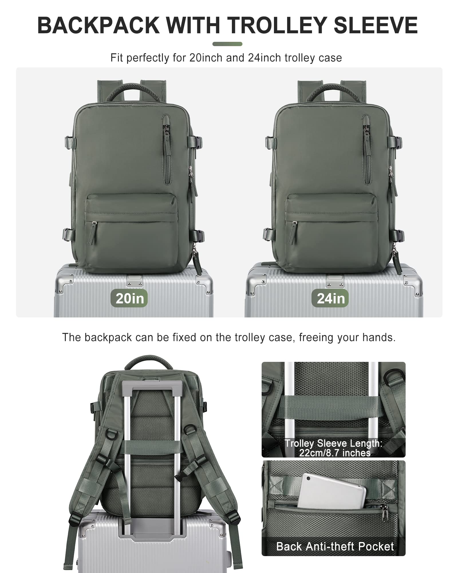 BJLFS Borse da Cabina per Ryanair 40×20×25 Bagaglio a Mano Easyjet 45×36×20 Borsa Zaino da Viaggio, Zaino da trekking,Zaino Casual per laptop da 14 pollici per scuola