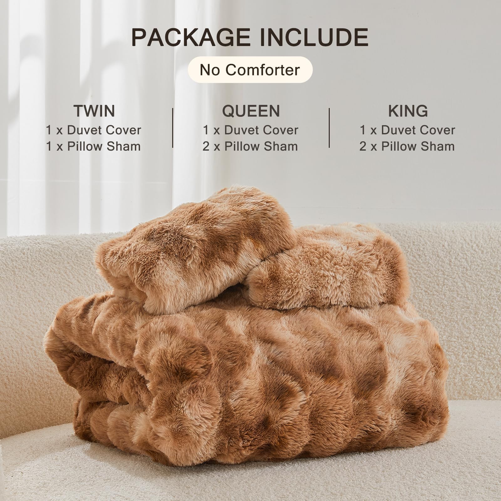 EMME Parure de lit d'hiver en peluche 200 x 200 cm - En fourrure de lapin synthétique comme un câlin doux, housse de couette chaude avec fermeture éclair et 2 taies d'oreiller avec fermeture éclair 80