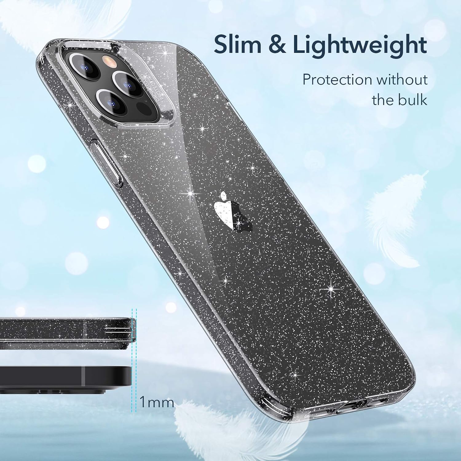 ESR Clear Glitter Case for iPhone 12 Case/iPhone 12 Pro Case [Wireless Charging Ready] [Slim & Clear] Shimmer Series