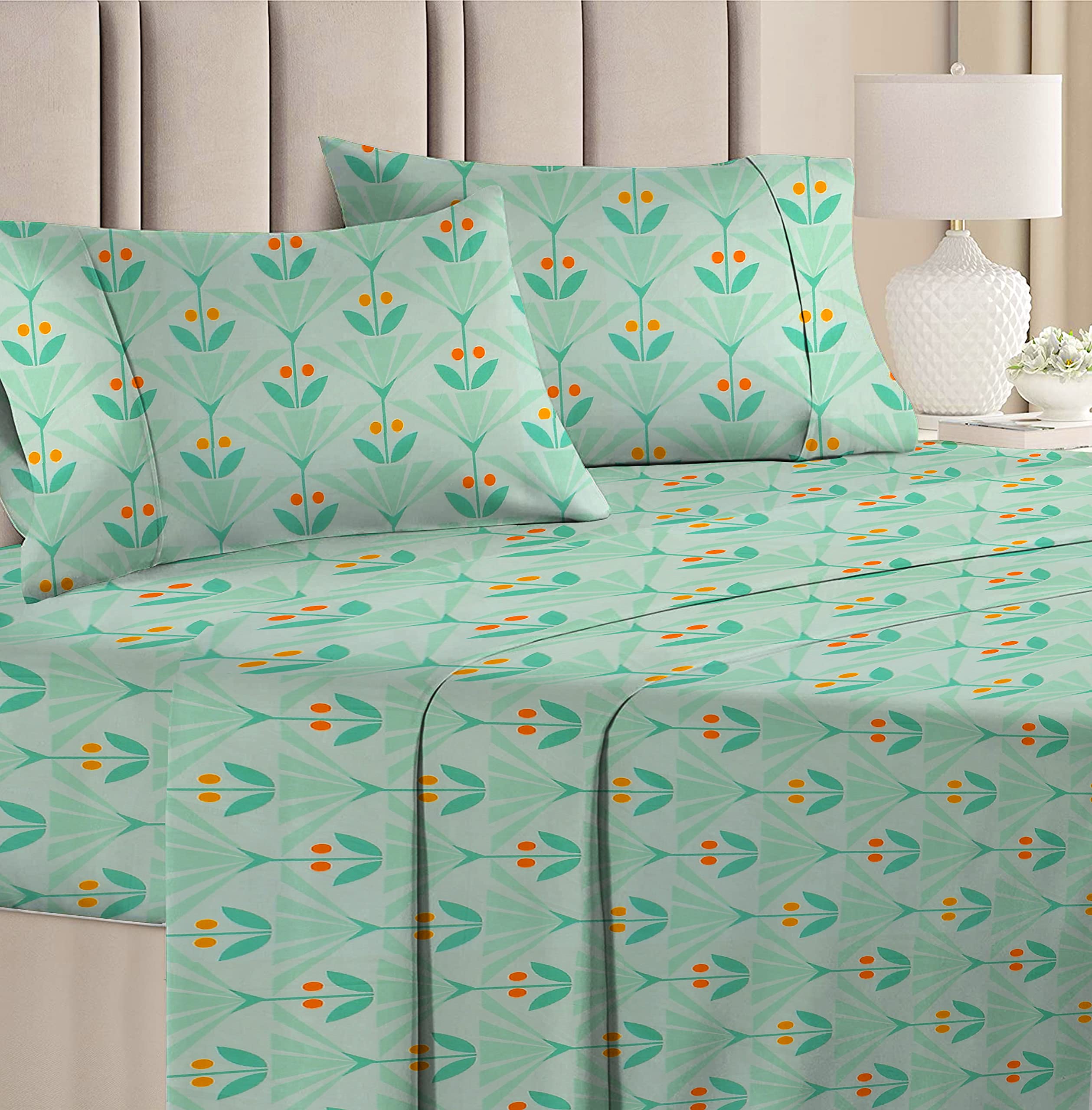 BSB HOME Prime Collections 100% Cotton Feel Double/Queen Size Bedsheets with 2 Pillow Covers Cotton, 180tc Floral Light Green Bedsheets for Double Bed Cotton (7ft X 7.5ft) (B0BSV7BTHB) Amazon Price History, Amazon Price Tracker