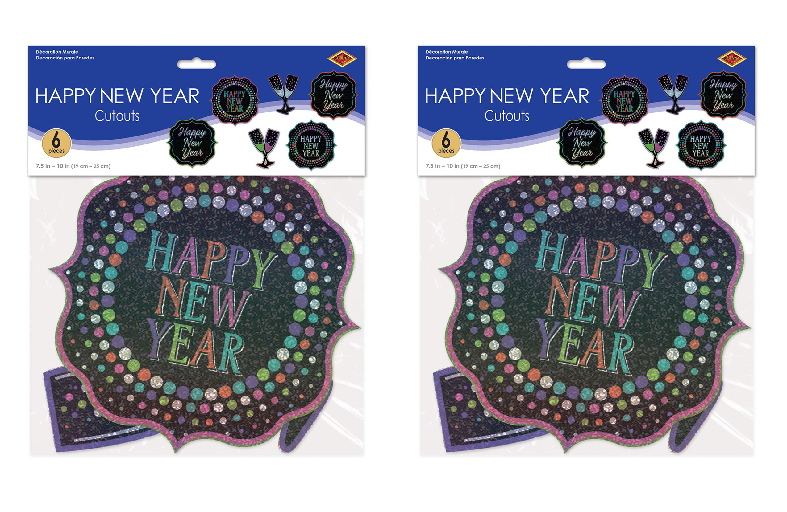 Beistle 12 Stück bunte Happy New Year ausgeschnittene Dekorationen, 19,1 cm – 25,4 cm, mehrfarbig