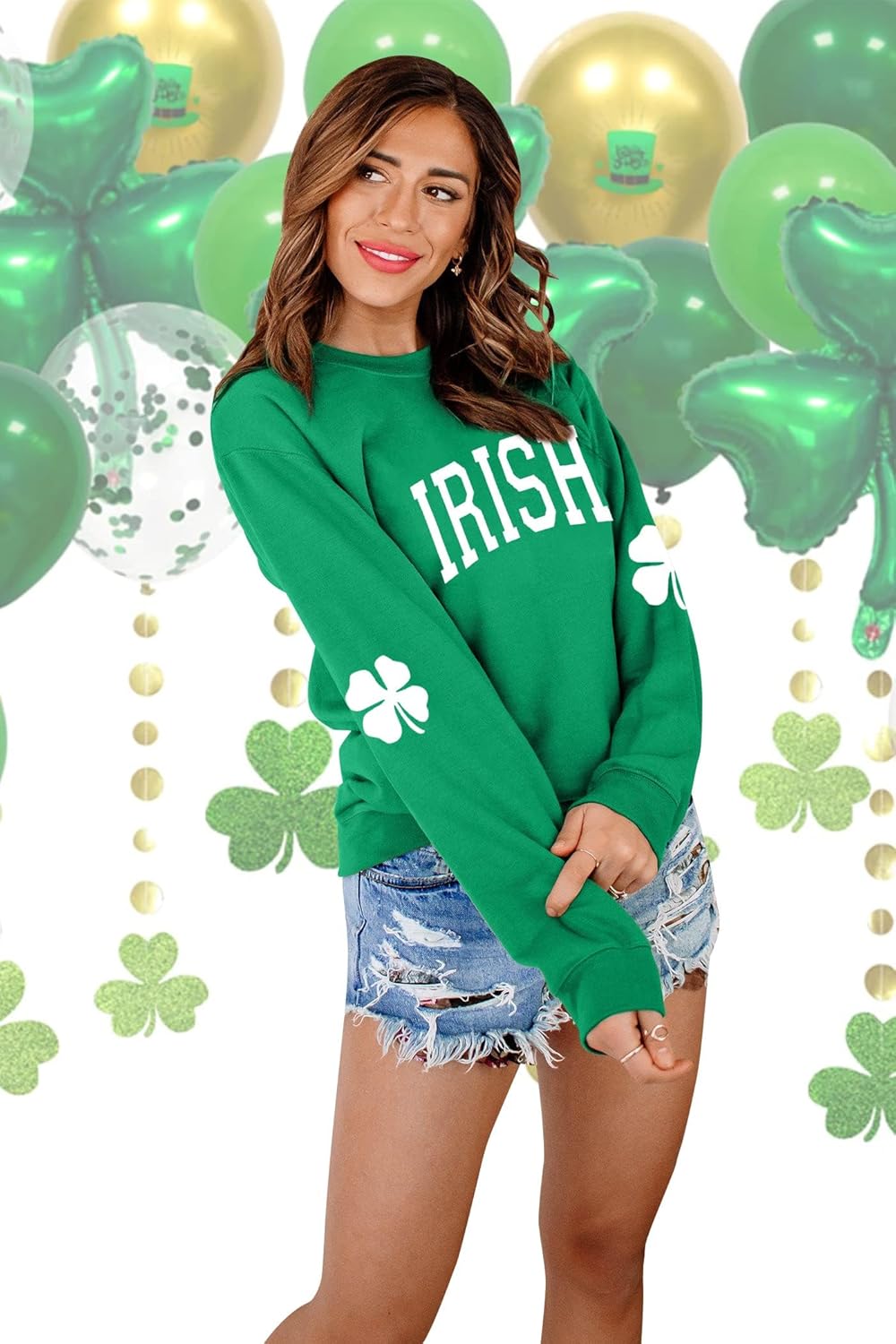 Women St. Patrick's Day Sweatshirts Shamrock Clover Print Shirts Casual Irish Gift Long Sleeve Loose Fit Tops - Image 4