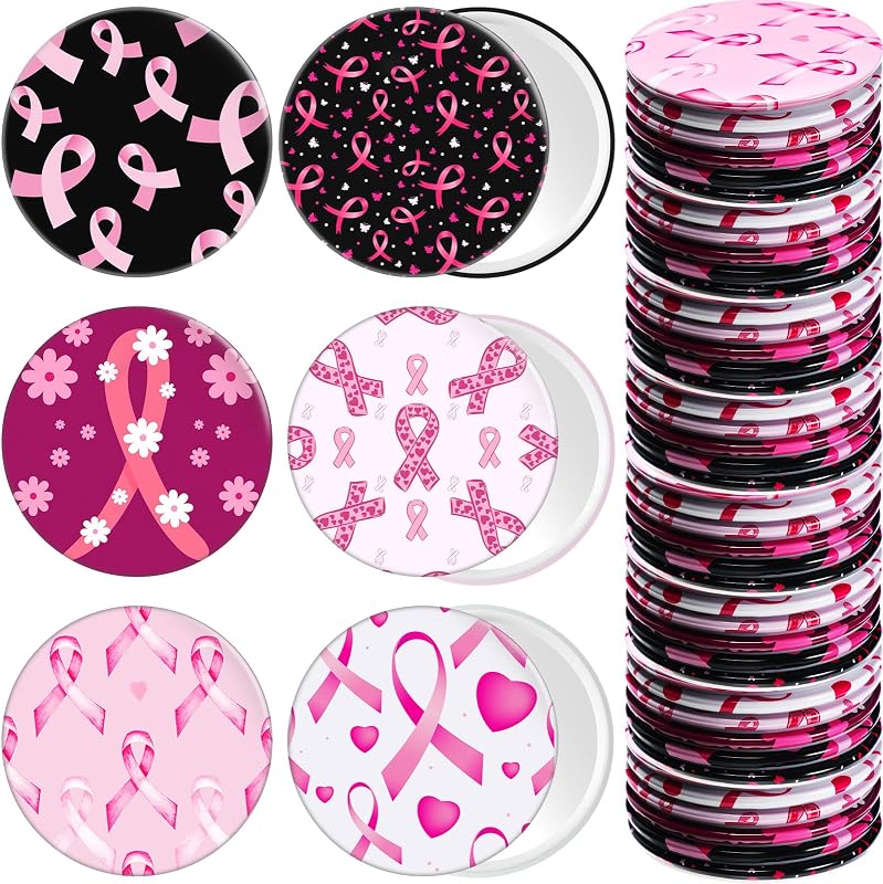 Yalikop Espelhos compactos dobráveis redondos, 48 unidades, padrões rosa, preto e branco