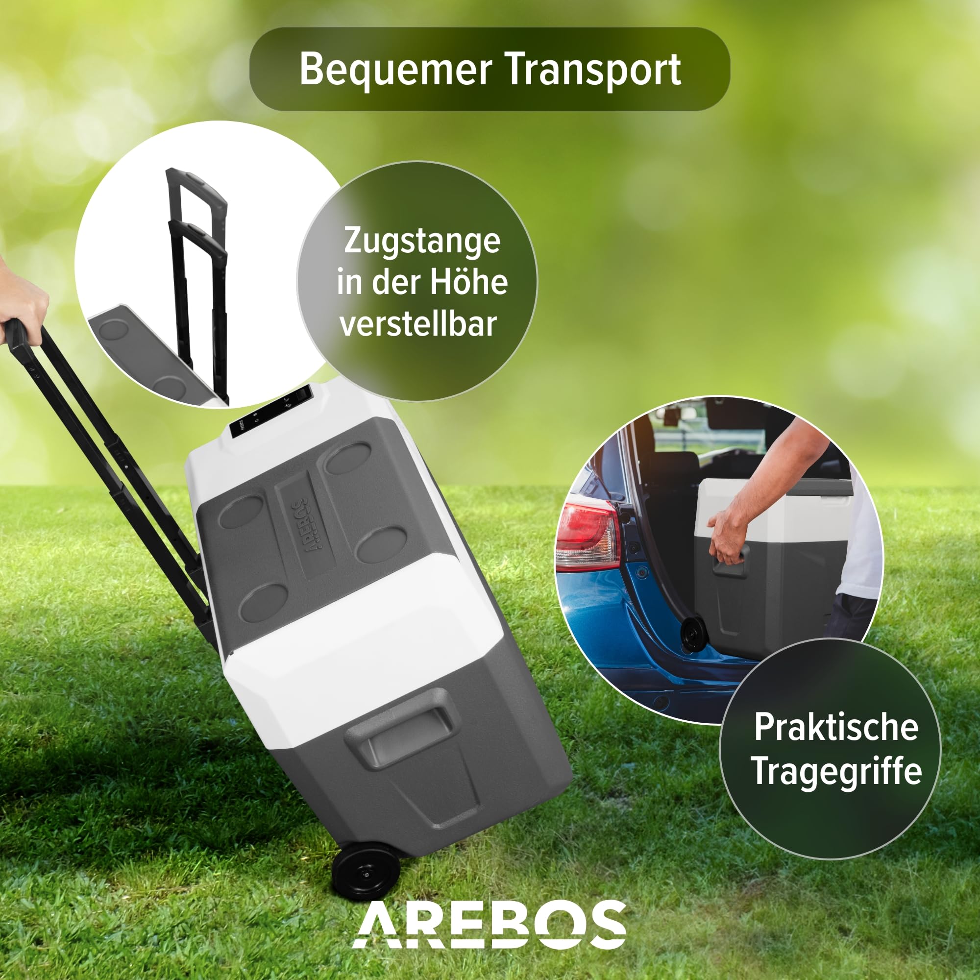 Arebos Kompressor Kühlbox 39 Liter 12/24V 230V bis -20°C mit APP Smart-Steuerung USB
