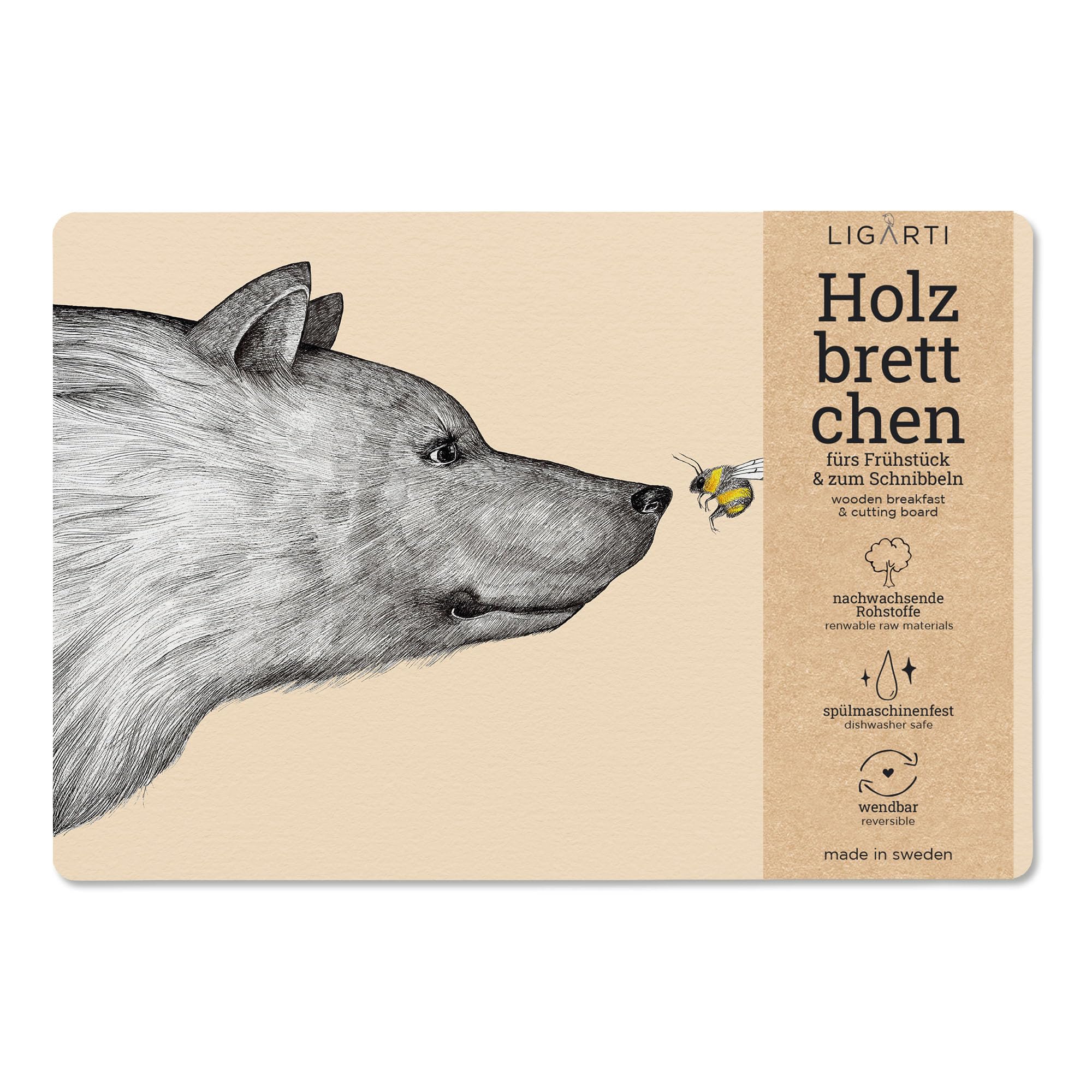 Ligarti® Frühstücksbrettchen aus Holz | Nachhaltiges Frühstücksbrett 22x15 cm, ideal für köstliche Frühstücksmomente | Hergestellt in Schweden, spülmaschinenfest