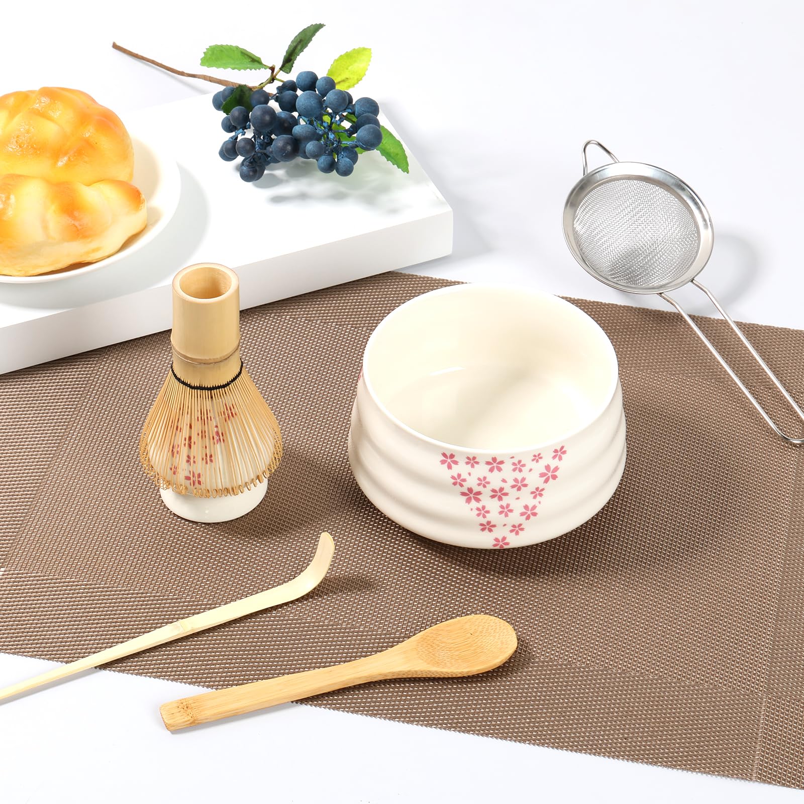 Matcha Bowl And Whisk Set - 6-Piece Ceramic Bowl, Bamboo Whisk, Sifter & Scoop Kit For Matcha Making