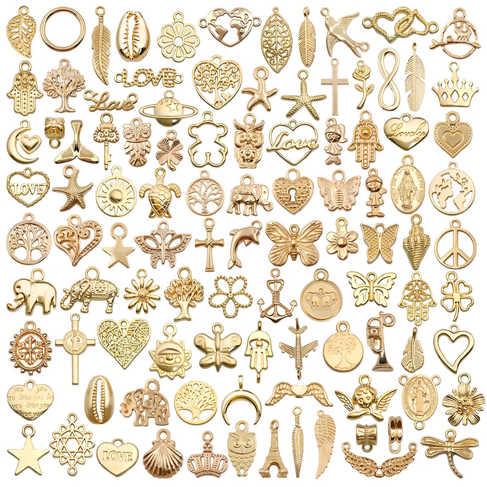 100Pcs Gold Charms for Jewellery Making,Gold Necklace Charms for Bracelets