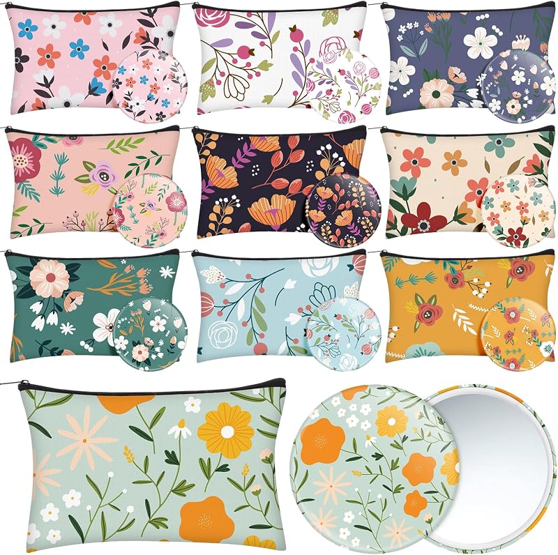Sadnyy Kit com 10 necessaires de maquiagem e 10 espelhos compactos florais, 20 unidades
