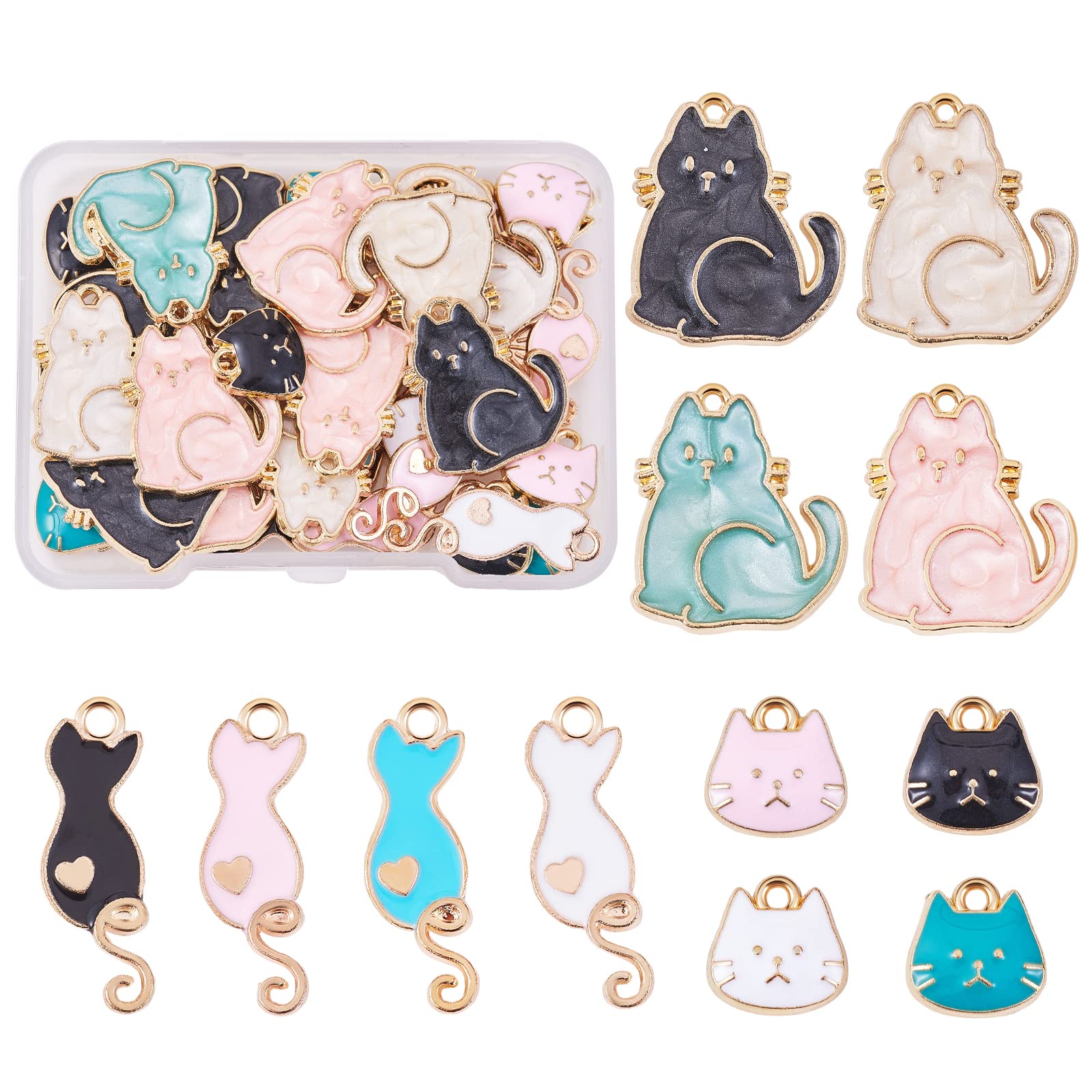 COGCHARGER 60 Pieces Enamel Cat Charm Pendant Alloy Enamel Animal Pendants Light Gold for Jewelry Necklace Bracelet Earring Making