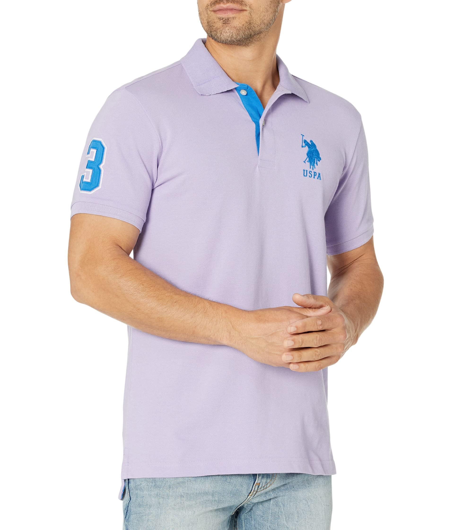 U.S. Polo Assn. Men's Short-Sleeve Polo Shirt with Applique, Lavender, Large