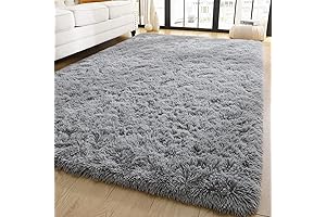 YJ.GWL Clearance Carpets and Rugs: 4x6 Grey Fluffy Shag Rug for Bedroom